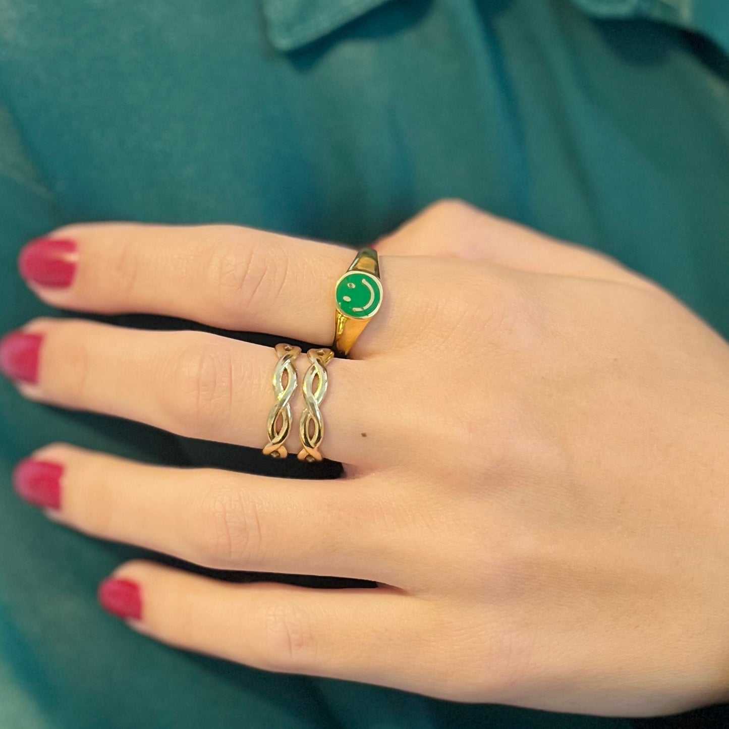 Anillo Smiley Green